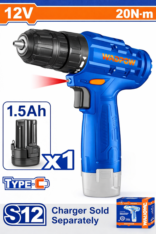 Masina de gaurit si insurubat cu acumulator Wadfow, 12V, 1.5 Ah, 750Rpm, 20Nm