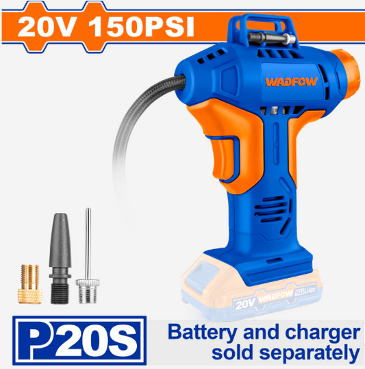 Compresor aer Wadfow, 3 adaptoare, 20V, Li-Ion, 150psi/10.5 bar