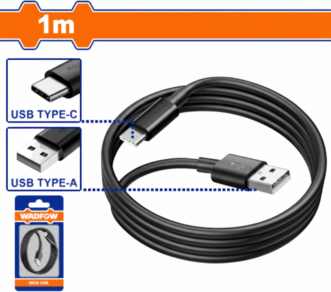 Cablu USB pentru acumulatori si incarcatoare Wadfow, tip A la tip C, 1m